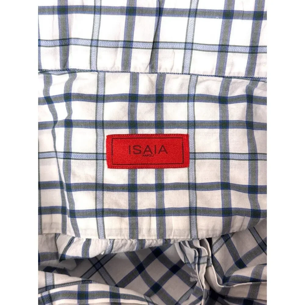 ISAIA Dress Shirt 17 / 43 Mens White & Gray Windowpane Check